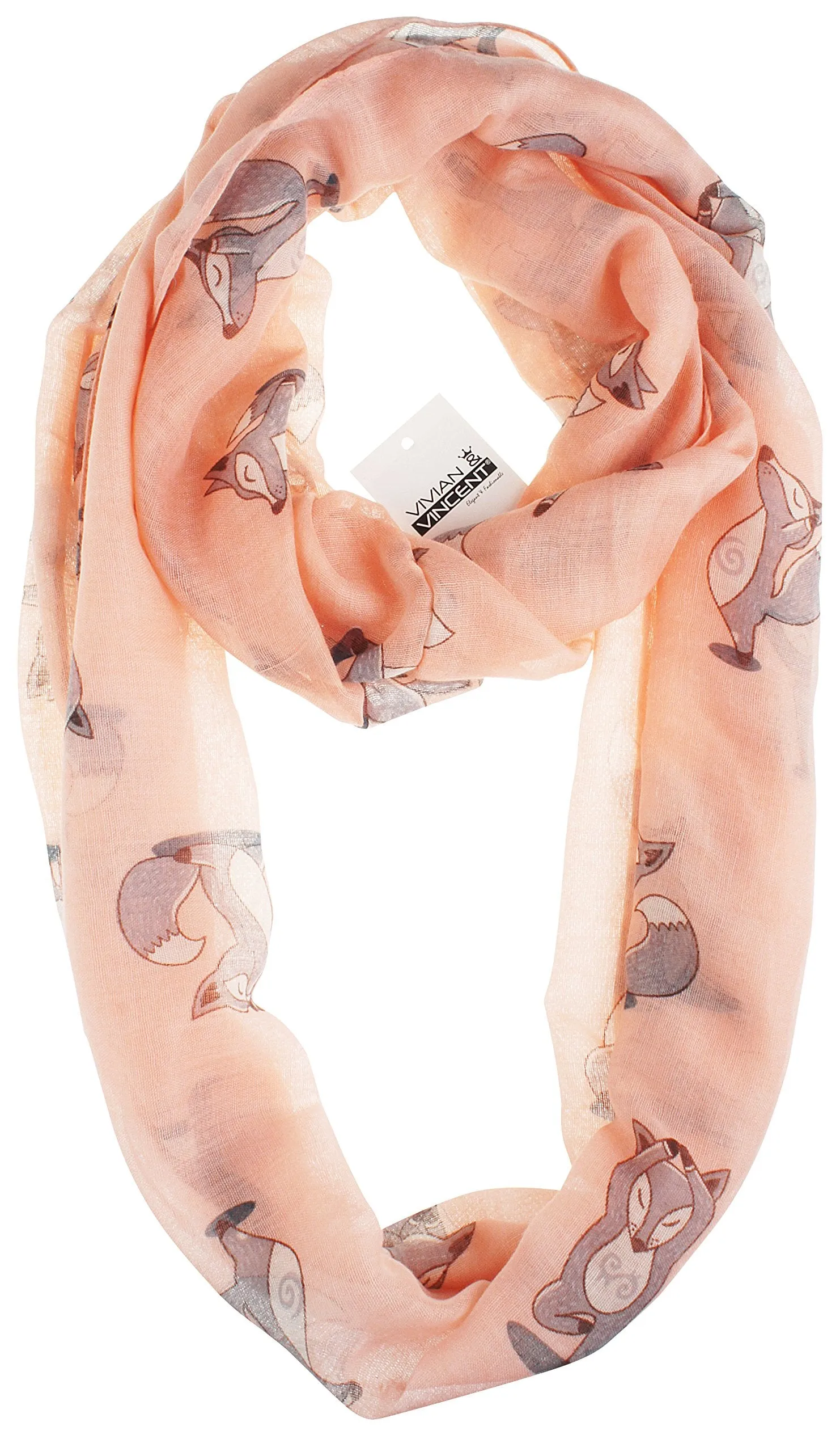 Soft Light Weight Cartoon Fox Sheer Infinity Scarf