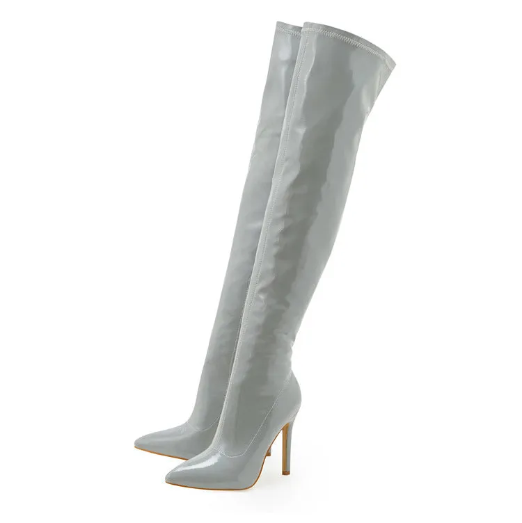 Soft Patent Leather Elastic Over Knee Boots