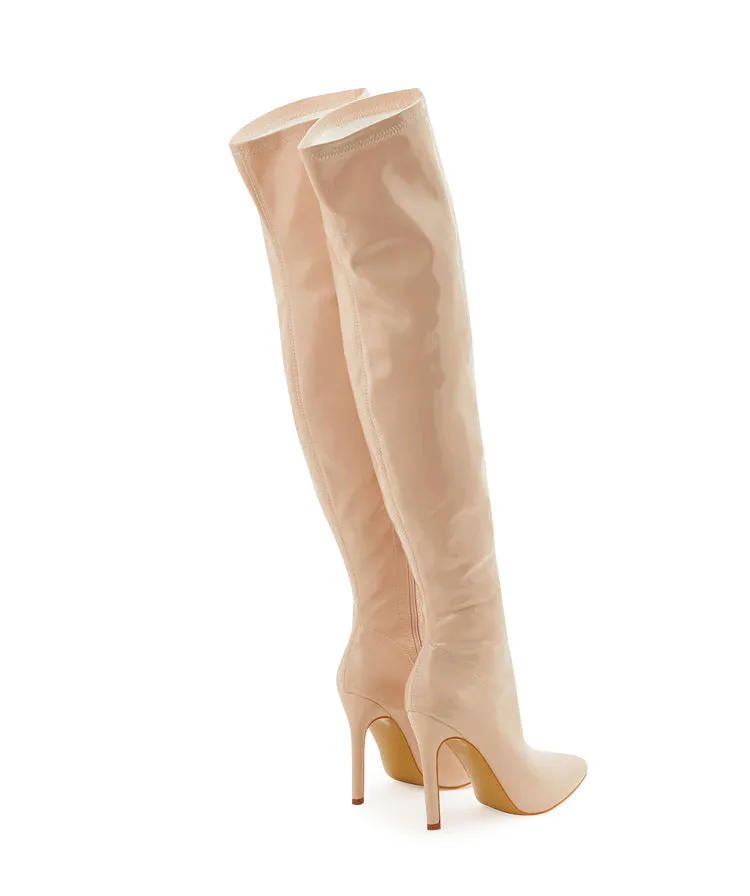 Soft Patent Leather Elastic Over Knee Boots