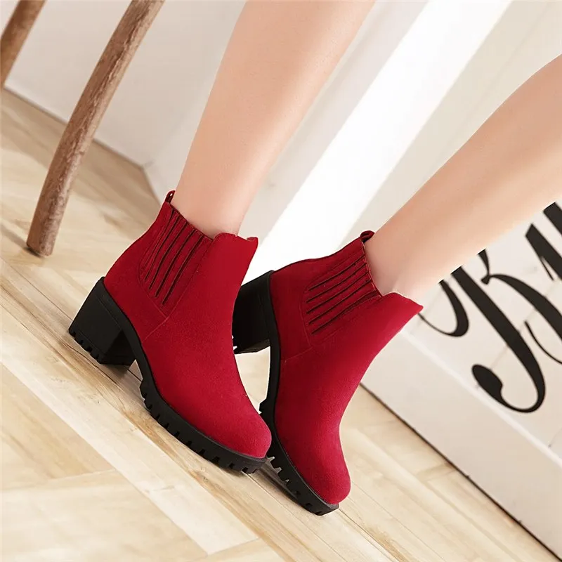 Square Heels Black Red Ankle Boots