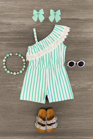 Striped One Shoulder Romper