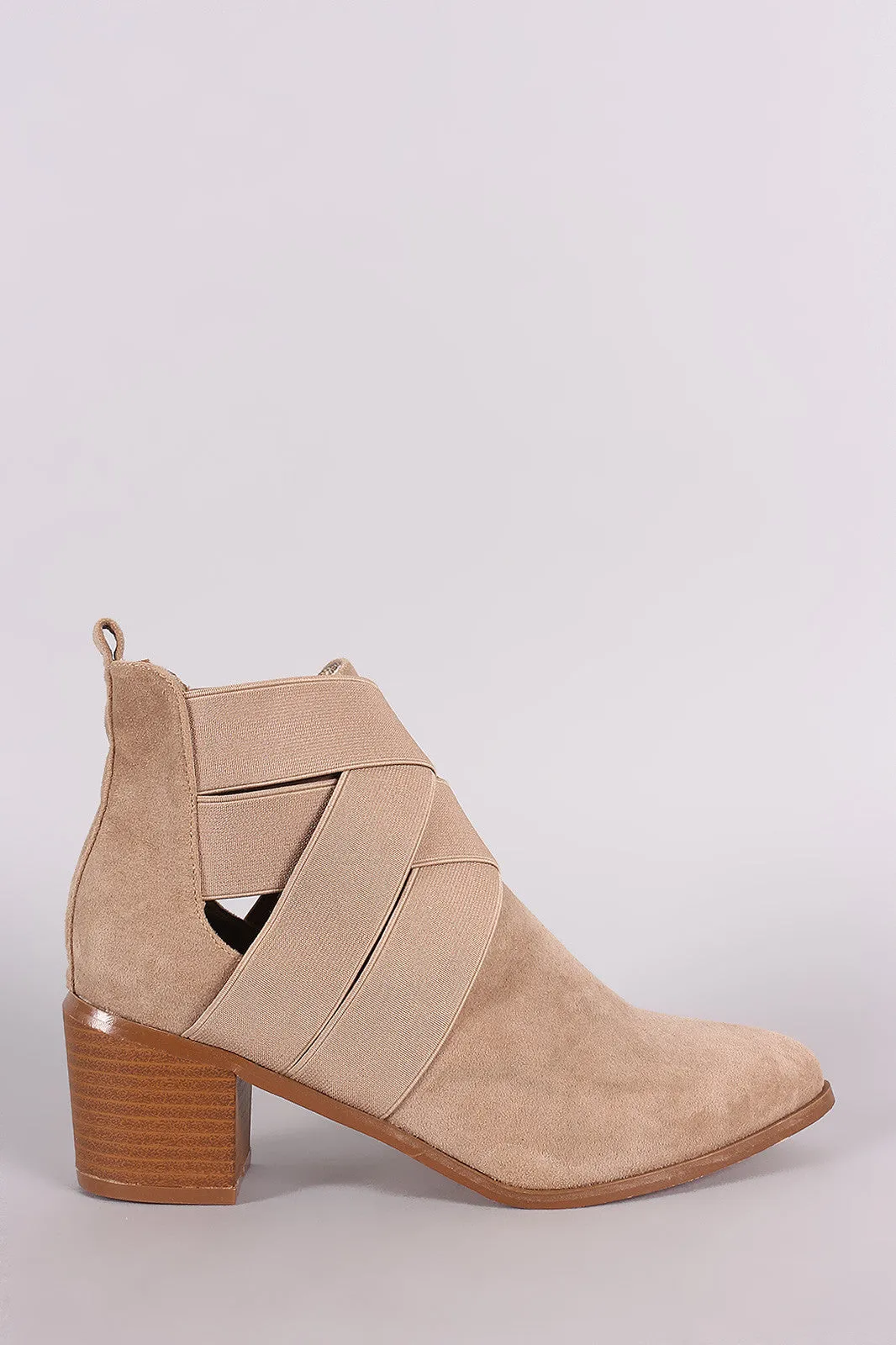 Suede Elasticized Woven Pointy Toe Block Heeled Booties