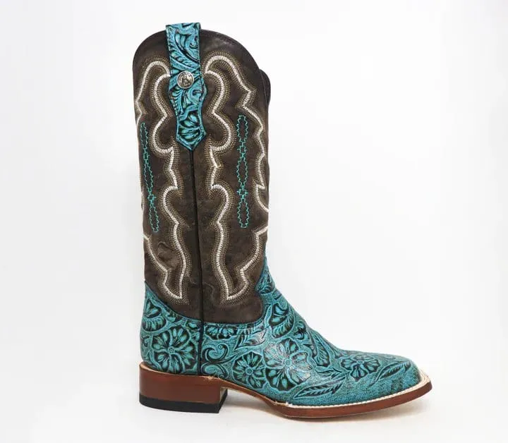 Tanner Mark Women's 'Misty" Hand Tooled Square Toe Leather Boots Turquoise TML207067