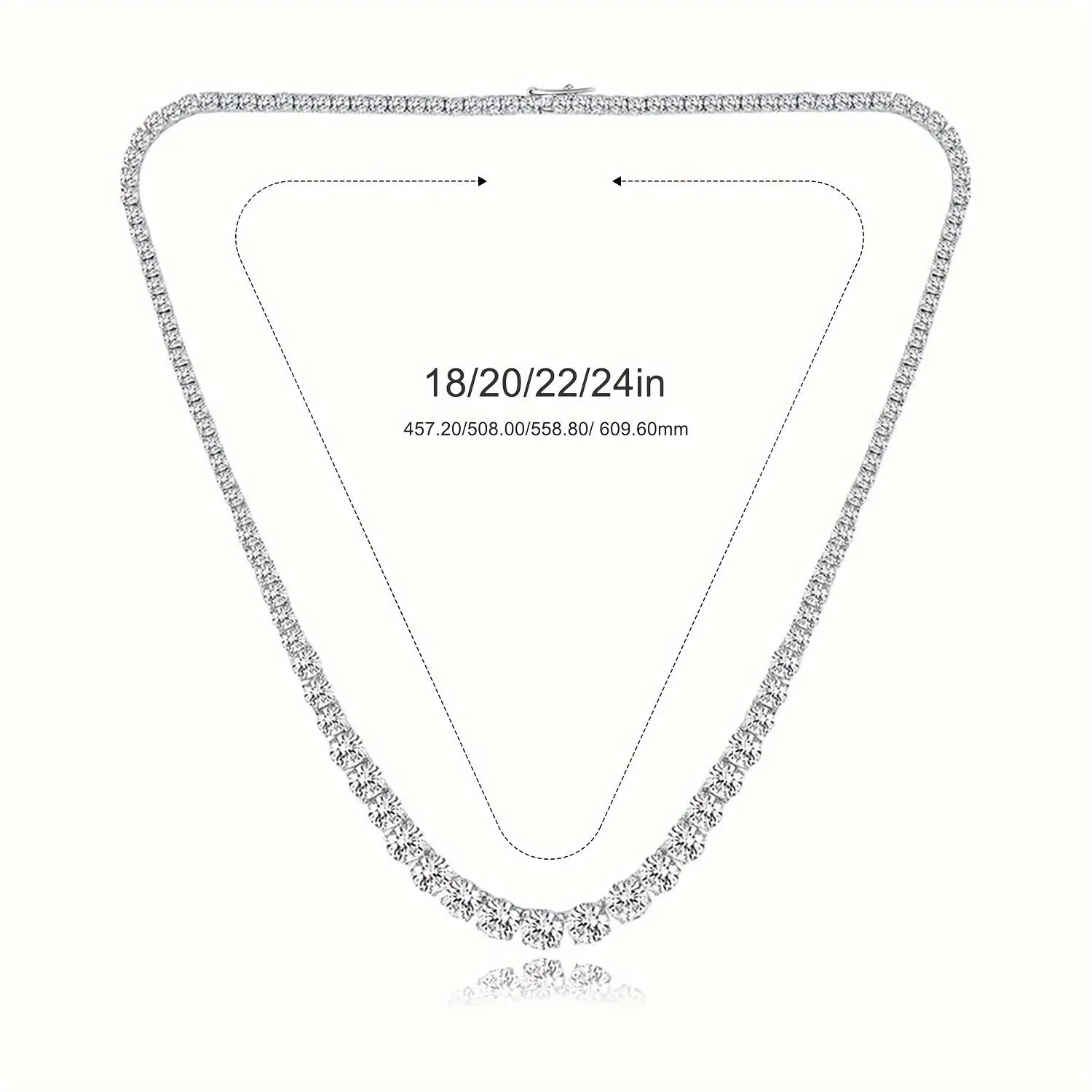 Tennis Necklace 18K Platinum Plated Graded 3.0-6.0mm Gradient Round Cut Cubic Zirconia Artificial Diamond Tennis Necklace Unisex