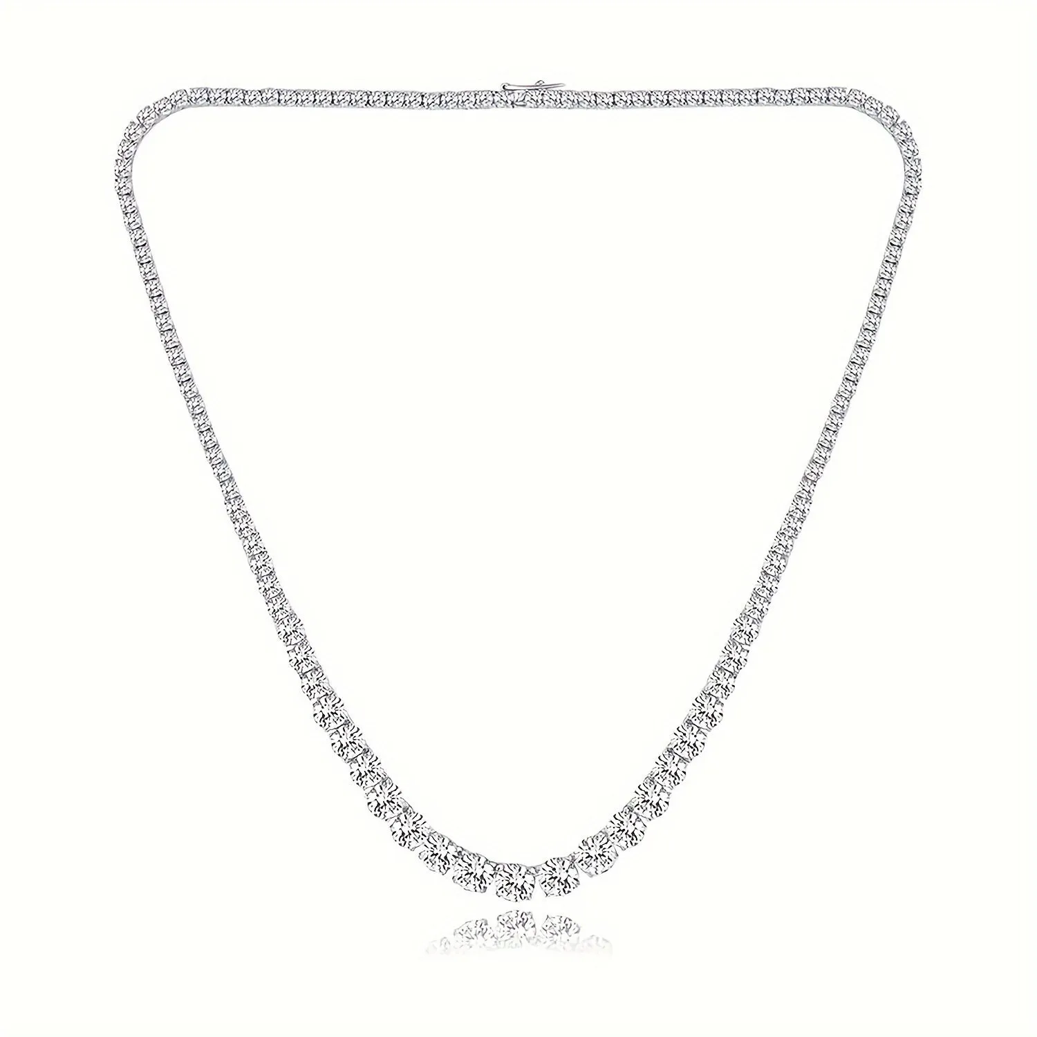 Tennis Necklace 18K Platinum Plated Graded 3.0-6.0mm Gradient Round Cut Cubic Zirconia Artificial Diamond Tennis Necklace Unisex