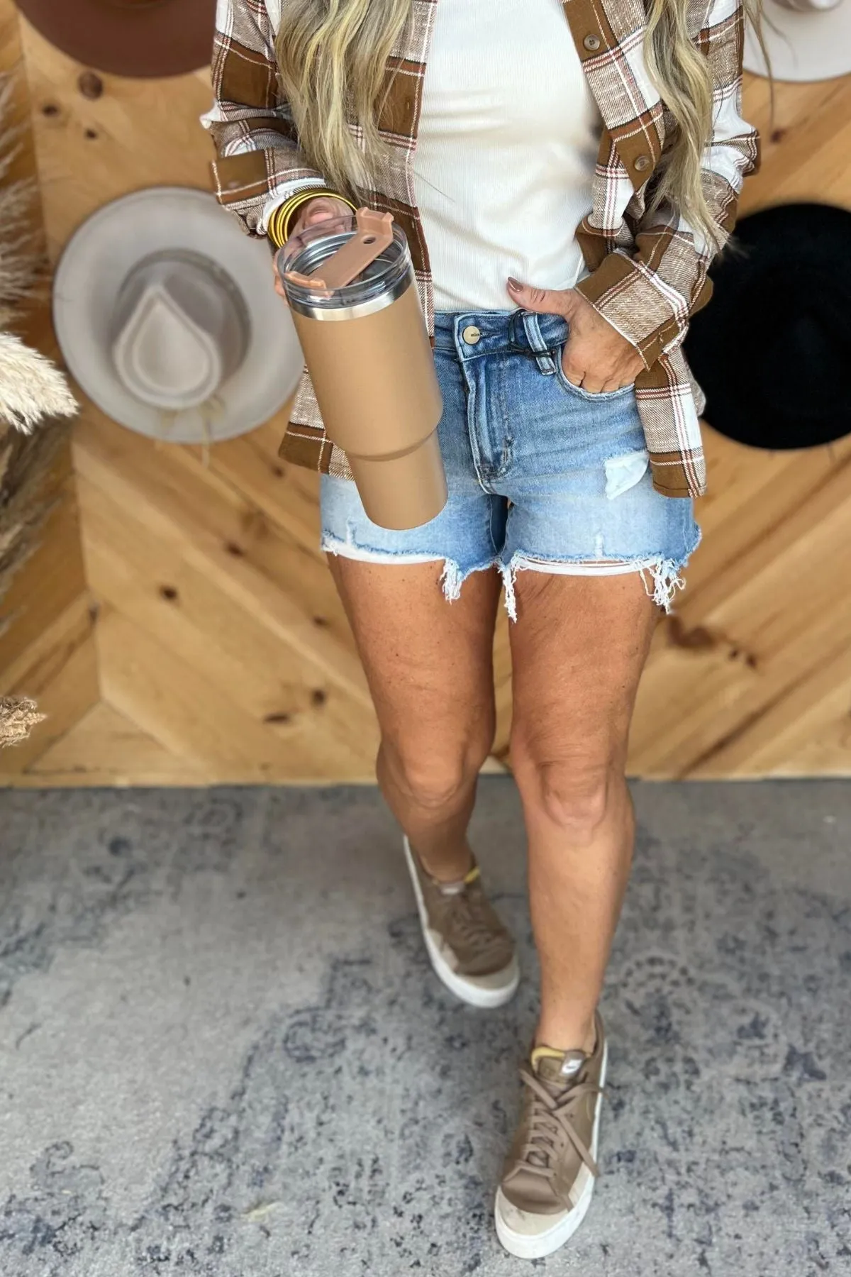 The Whitney Vintage High Rise Distressed Denim Shorts - Mica - Final Sale