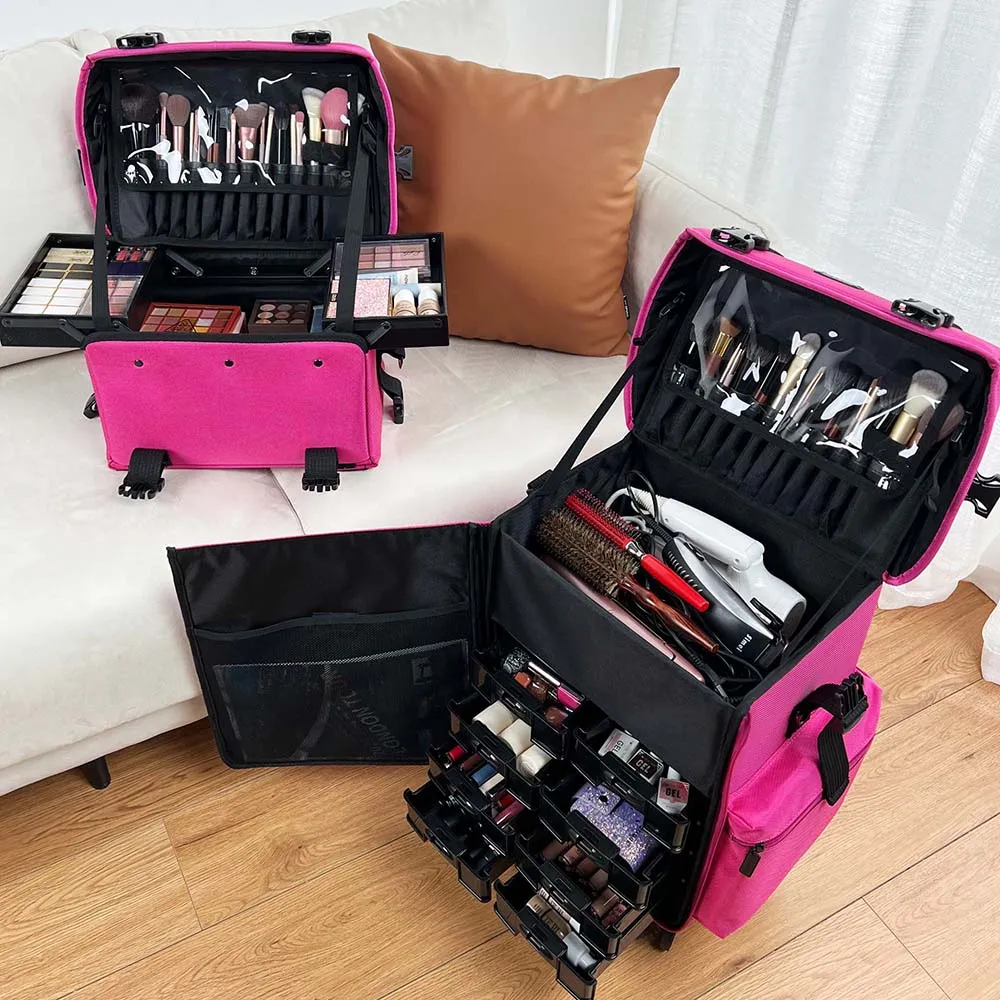 TheLAShop 2in1 Nylon Pro Rolling Makeup Case with Drawers(8)