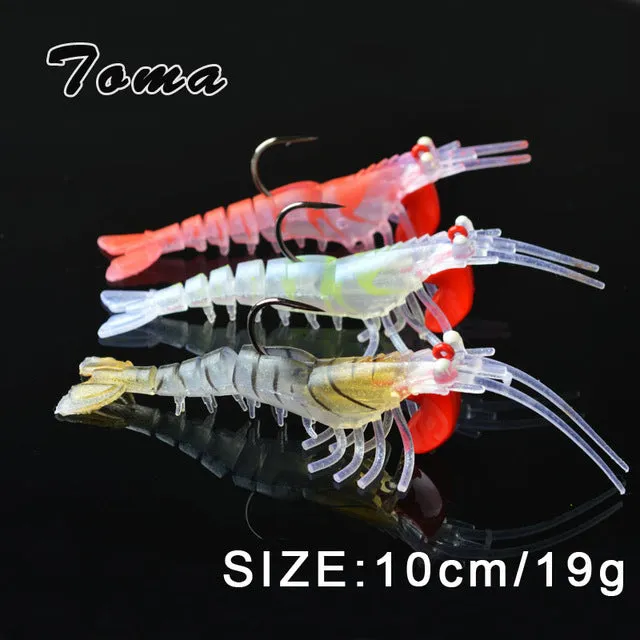 TOMA 3PCS/lot Soft Shrimp Fishing Lures Artificial Shrimp Baits 7g/10g/13g/19g Colors Soft Lure Bionic Bait With Lead Hook