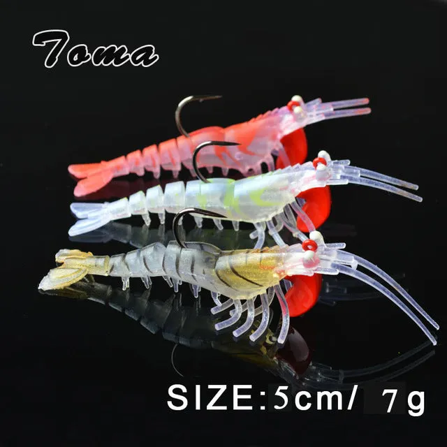 TOMA 3PCS/lot Soft Shrimp Fishing Lures Artificial Shrimp Baits 7g/10g/13g/19g Colors Soft Lure Bionic Bait With Lead Hook