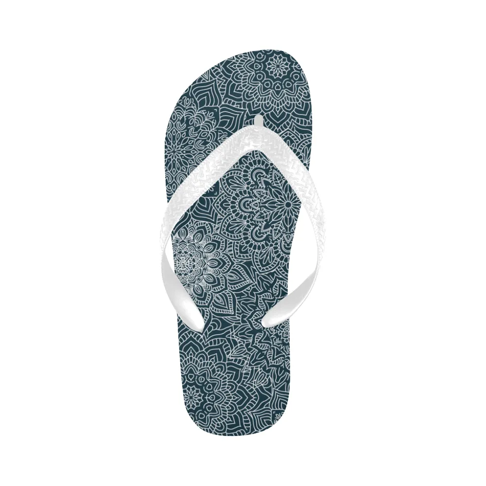 Unisex Coral Blue Mandala Print Flip Flops