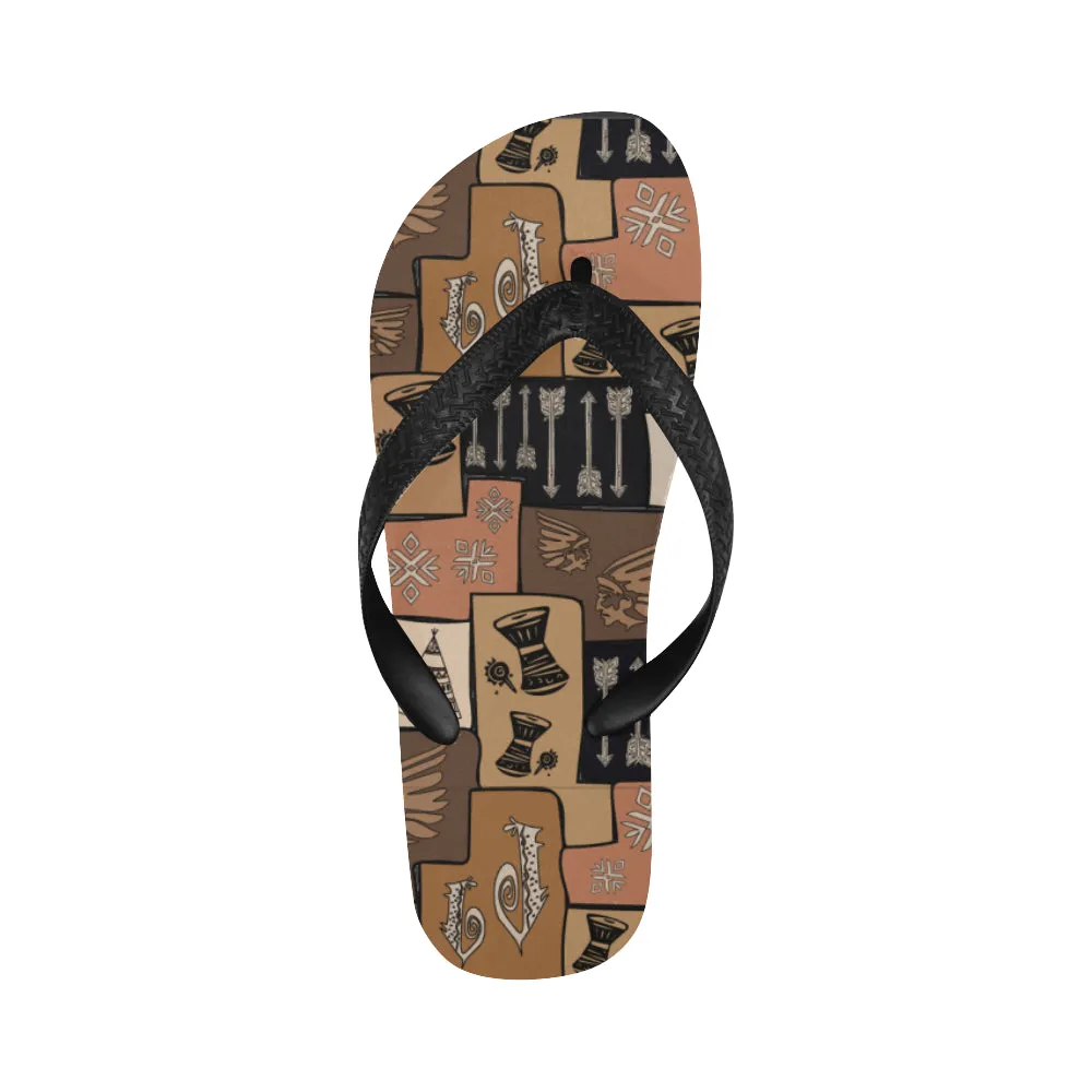 Unisex Earthy Blocks Tribal Print Flip Flops