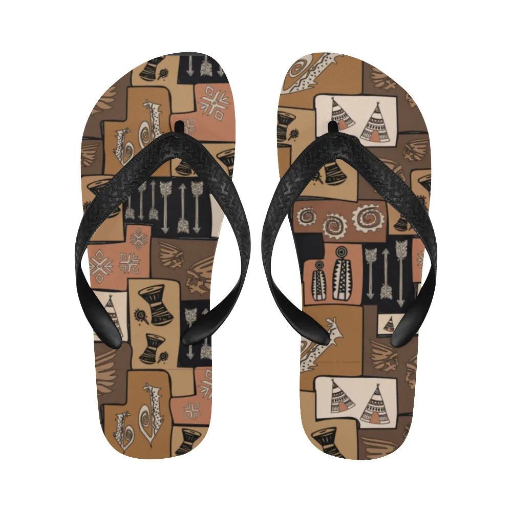 Unisex Earthy Blocks Tribal Print Flip Flops