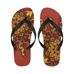 Unisex Glowing Sun Mandala Print Flip Flops