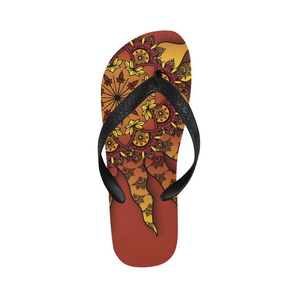 Unisex Glowing Sun Mandala Print Flip Flops