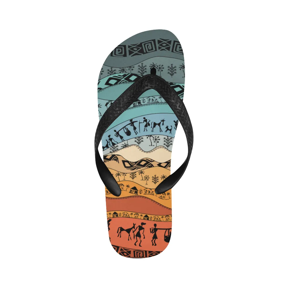 Unisex Hued Wave Tribal Print Flip Flops