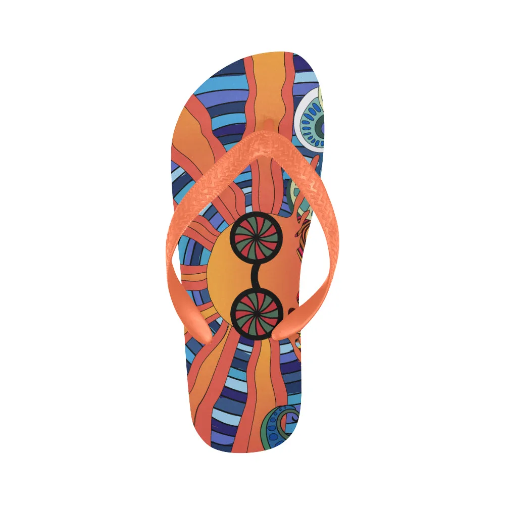 Unisex Trippy Sun Psychedelic Print Flip Flops