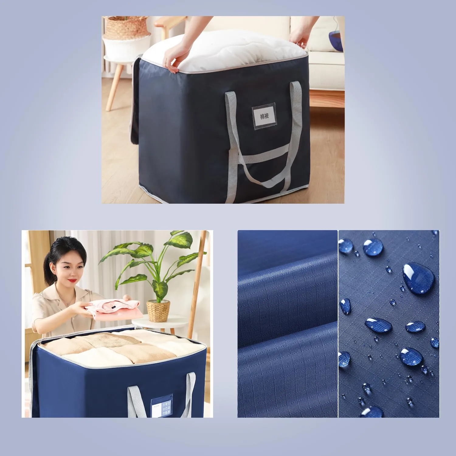 Urbane Home Storage Bag | Foldable Storage Bag | Moisture Proof Wardrobe Organizer | Underbed Storage Bag for Blanket-Clothes | Travel Moving Bag with Handle | L ZH016BU | Blue