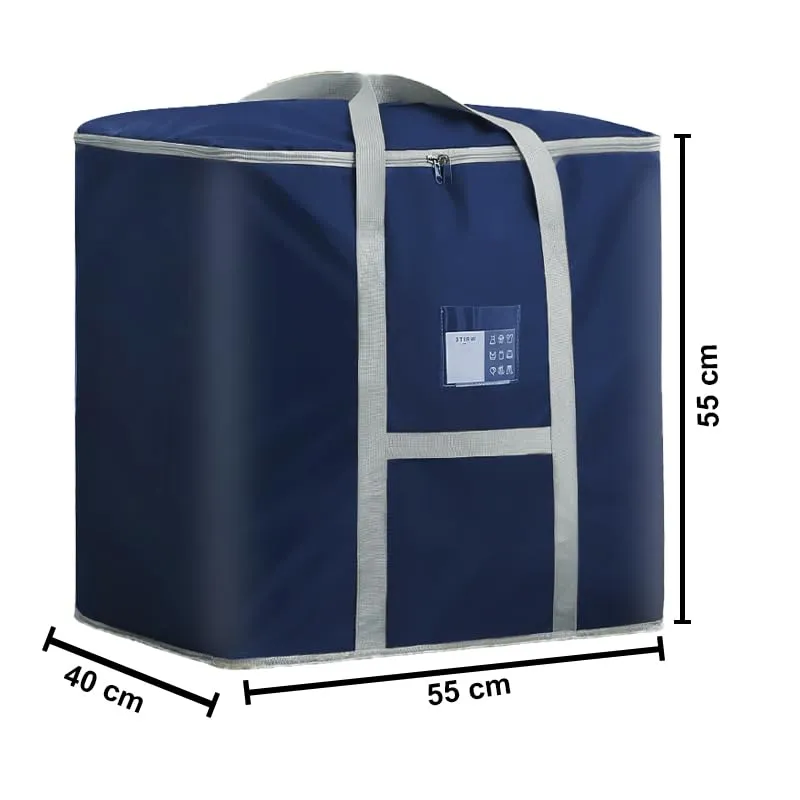 Urbane Home Storage Bag | Foldable Storage Bag | Moisture Proof Wardrobe Organizer | Underbed Storage Bag for Blanket-Clothes | Travel Moving Bag with Handle | L ZH016BU | Blue