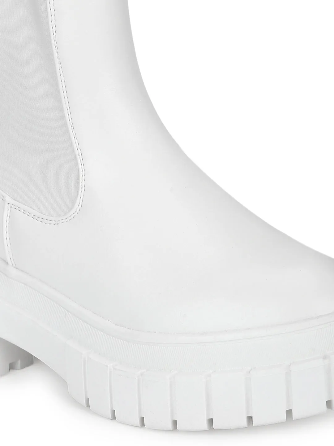 White PU Slip On Oxford Ankle Boots