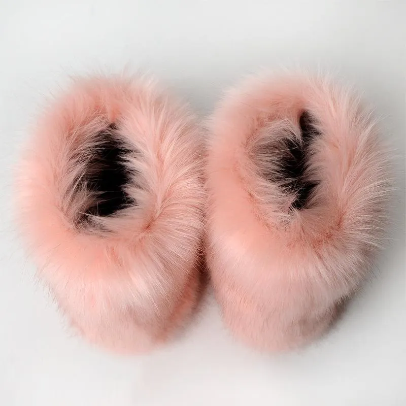 Women faux fur winter mid calf flat snow boots