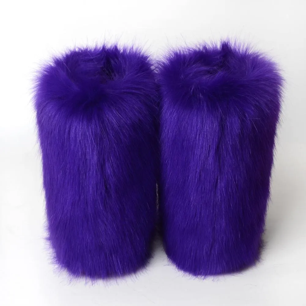 Women faux fur winter mid calf flat snow boots