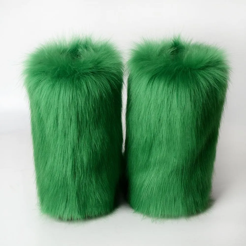 Women faux fur winter mid calf flat snow boots