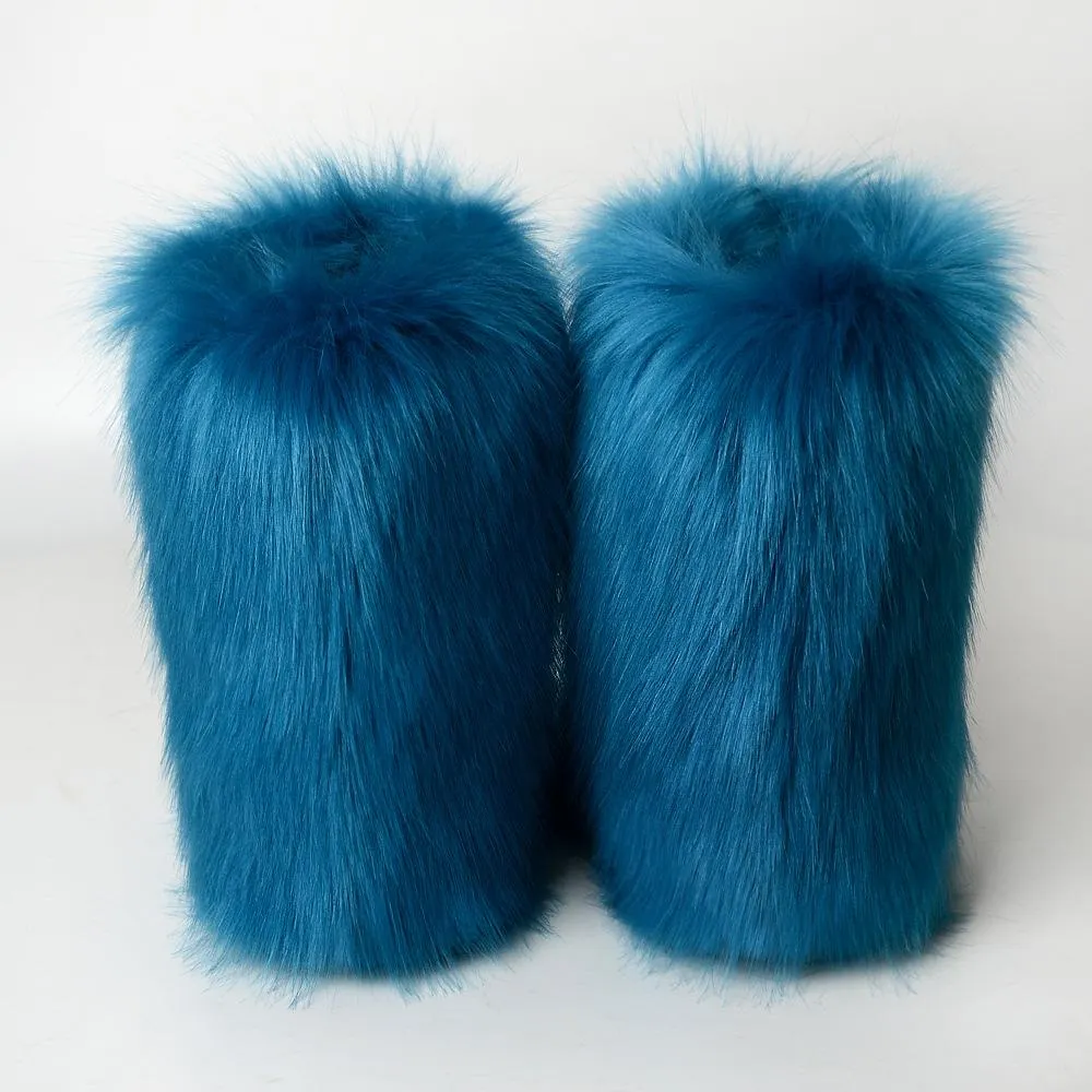 Women faux fur winter mid calf flat snow boots