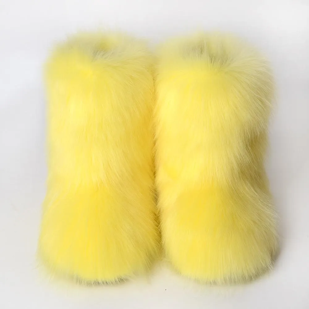 Women faux fur winter mid calf flat snow boots