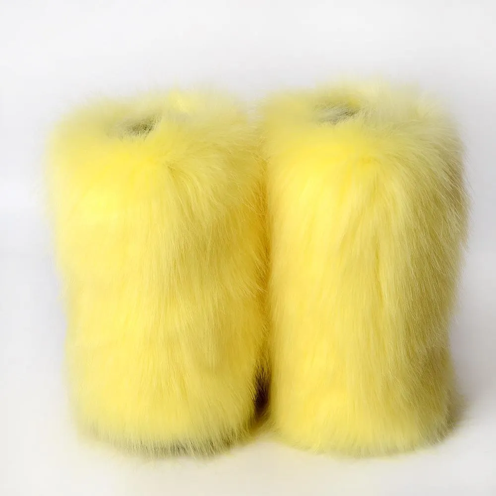 Women faux fur winter mid calf flat snow boots