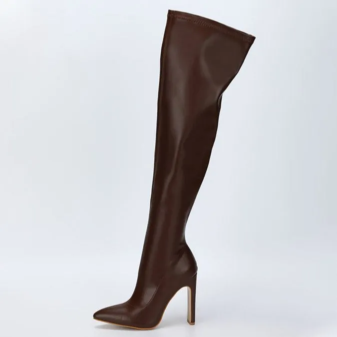 Women winter chunky heel pointed toe side zipper over the knee boots