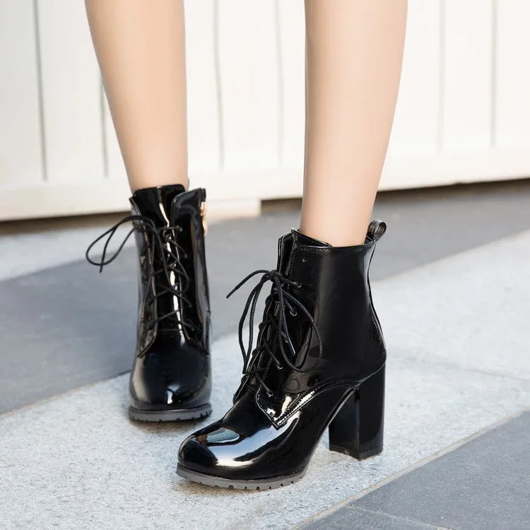 Women Zipper Lace Up High Heel Ankle Boots