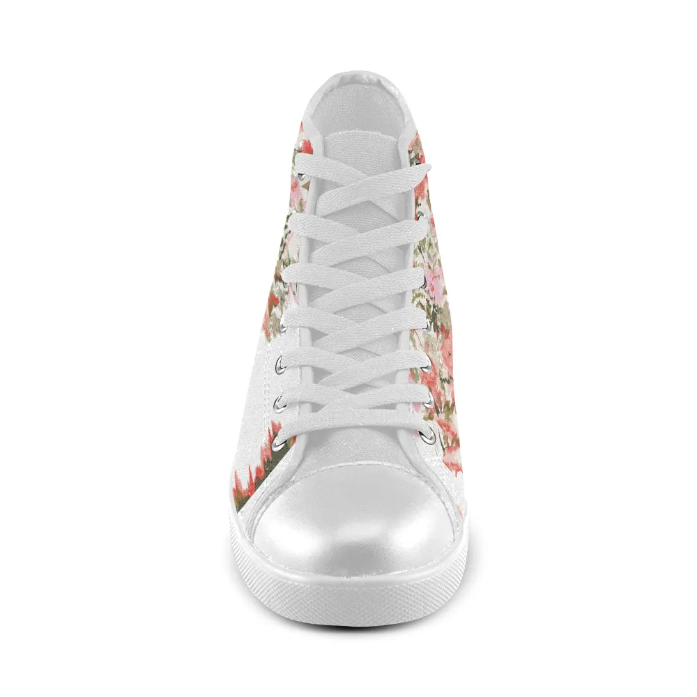 Women's Baby Pink Floral Print Canvas High Top Shoes