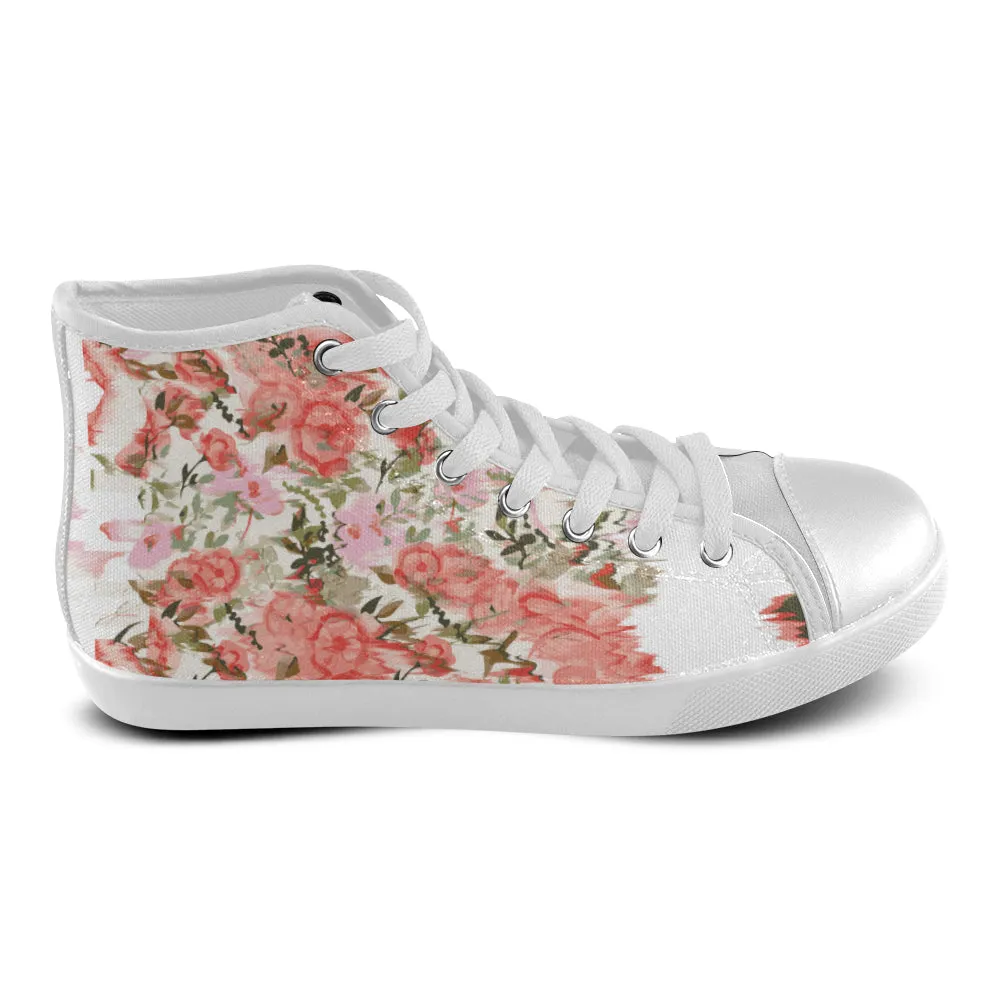 Women's Baby Pink Floral Print Canvas High Top Shoes