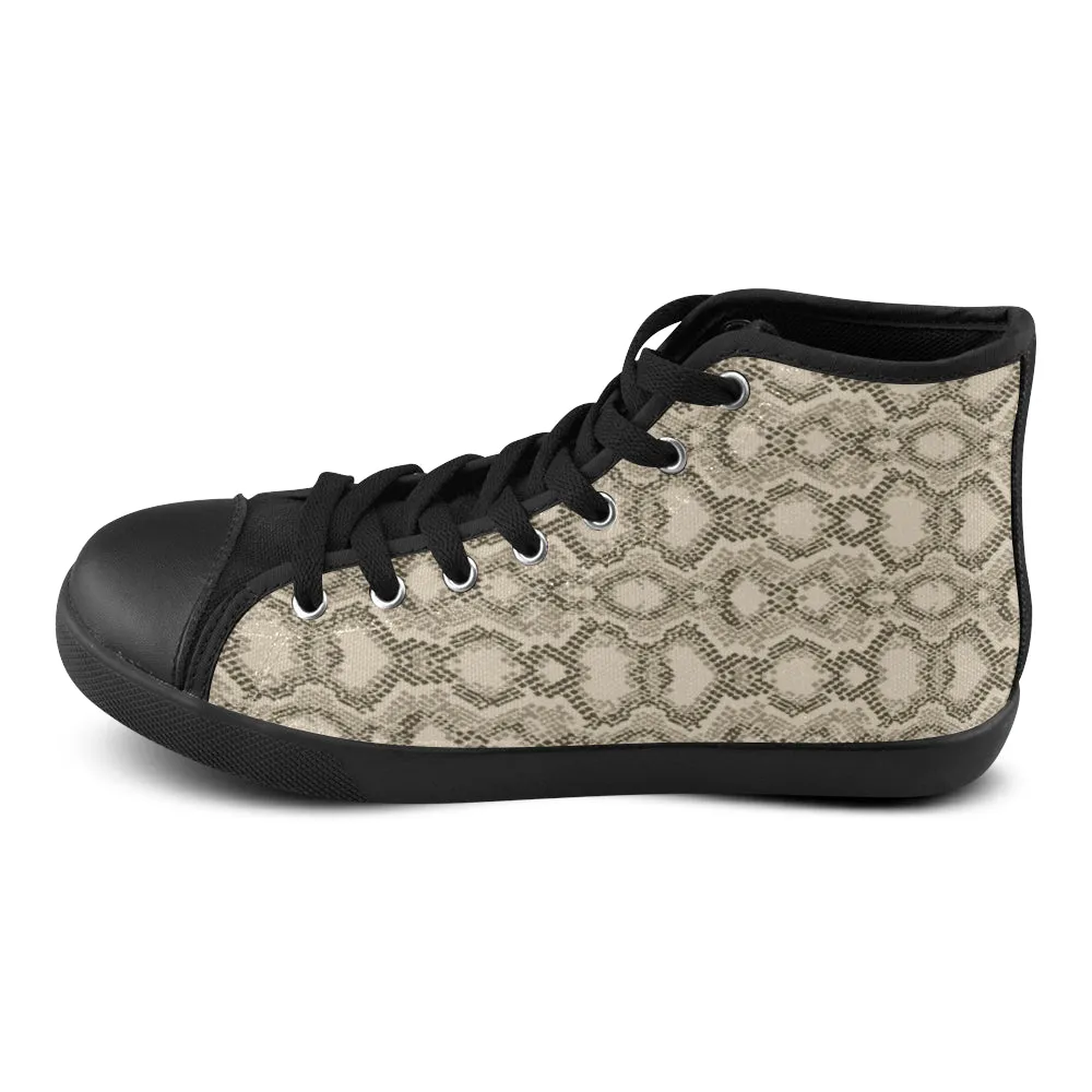 Women's Big Size Beige Snake Print High Top Canvas Shoes