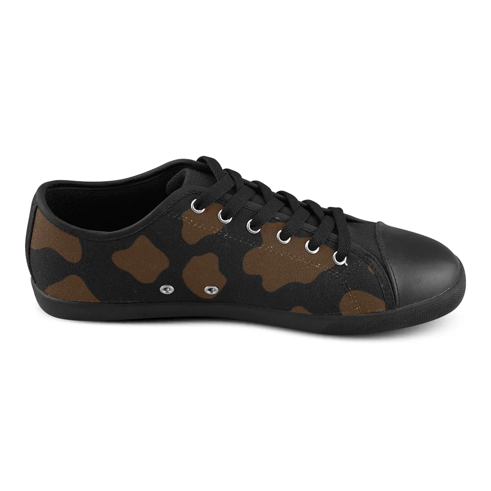 Women's Big Size Cocoa-Brown Cow Print Low Top Canvas Shoes