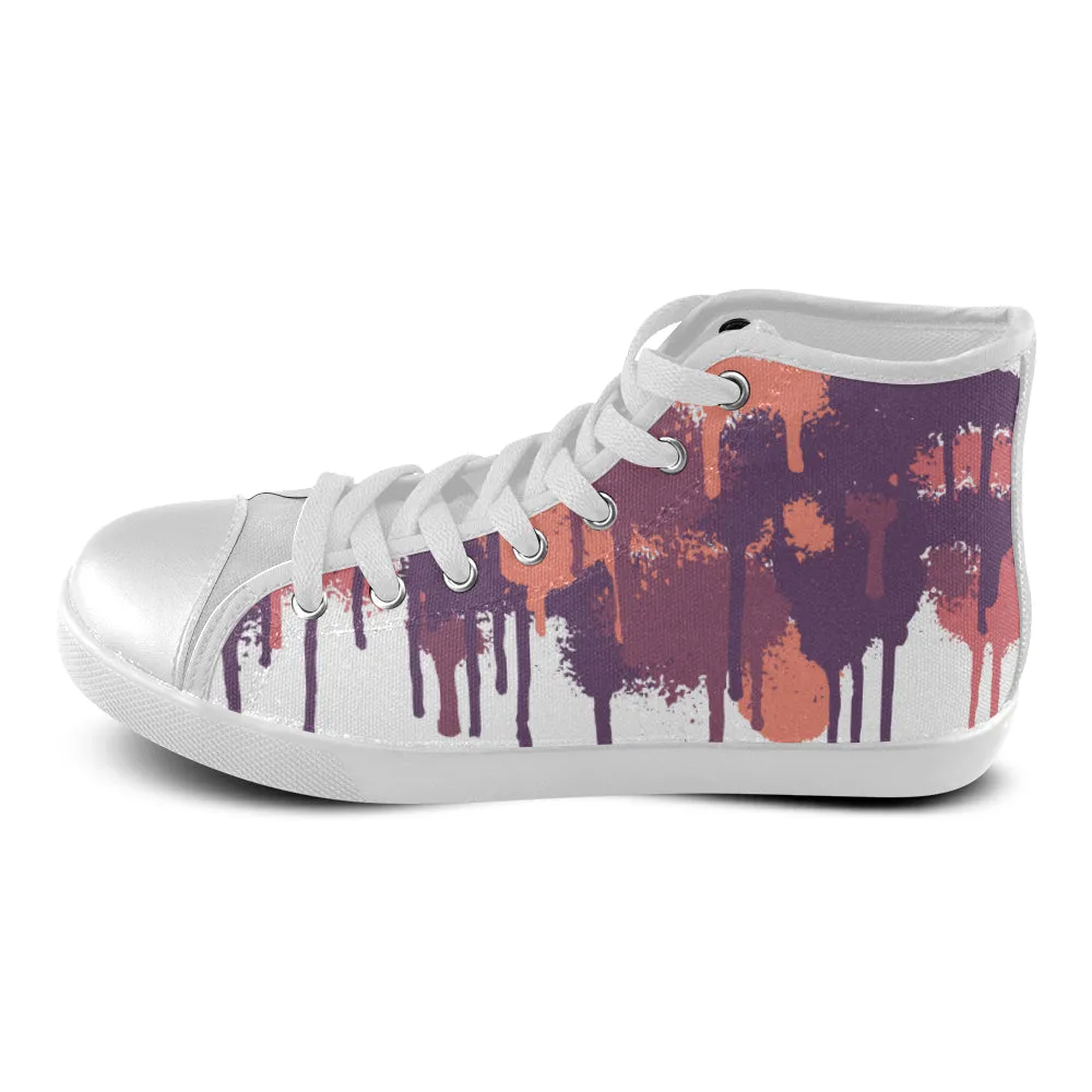 Women's Big Size Purple Graffiti Paint Splatter Print Canvas High Top Shoes