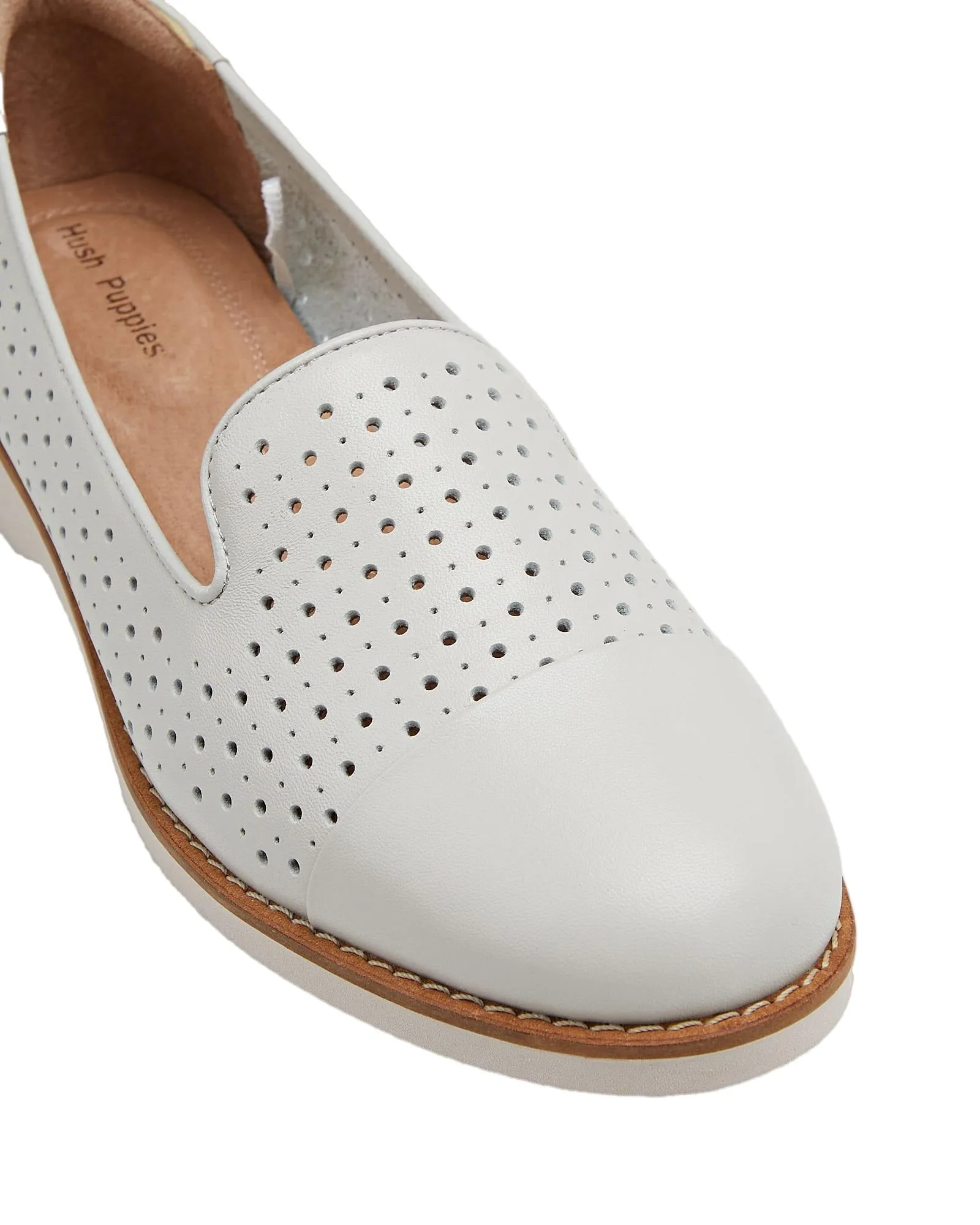 Womens Hush Puppies Demi Ecru Flats Casual Leather Shoes