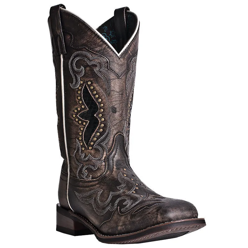 Women's Laredo Black/Tan Spellbound Broad Square Toe Boots