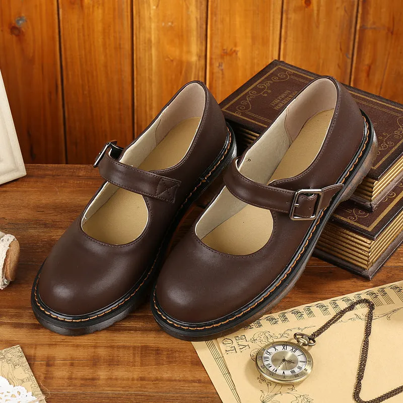 Womens Old-fashioned Retro Mary Jane Leather Shoes