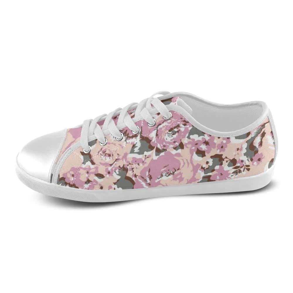 Women's Vintage Rose Floral Print Canvas Low Top Shoes