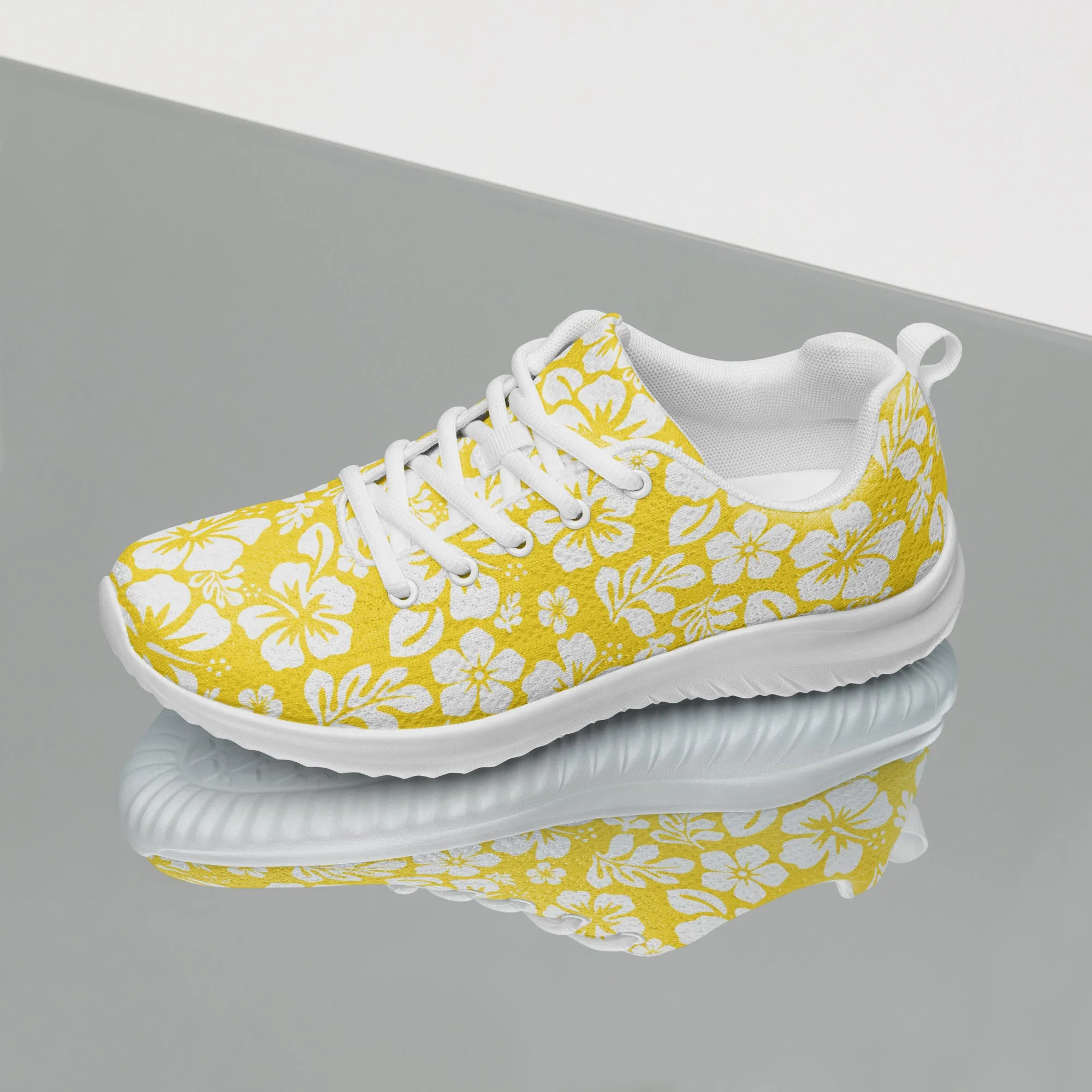 Women’s Yellow and White Hawaiian Flowers Athletic Shoes