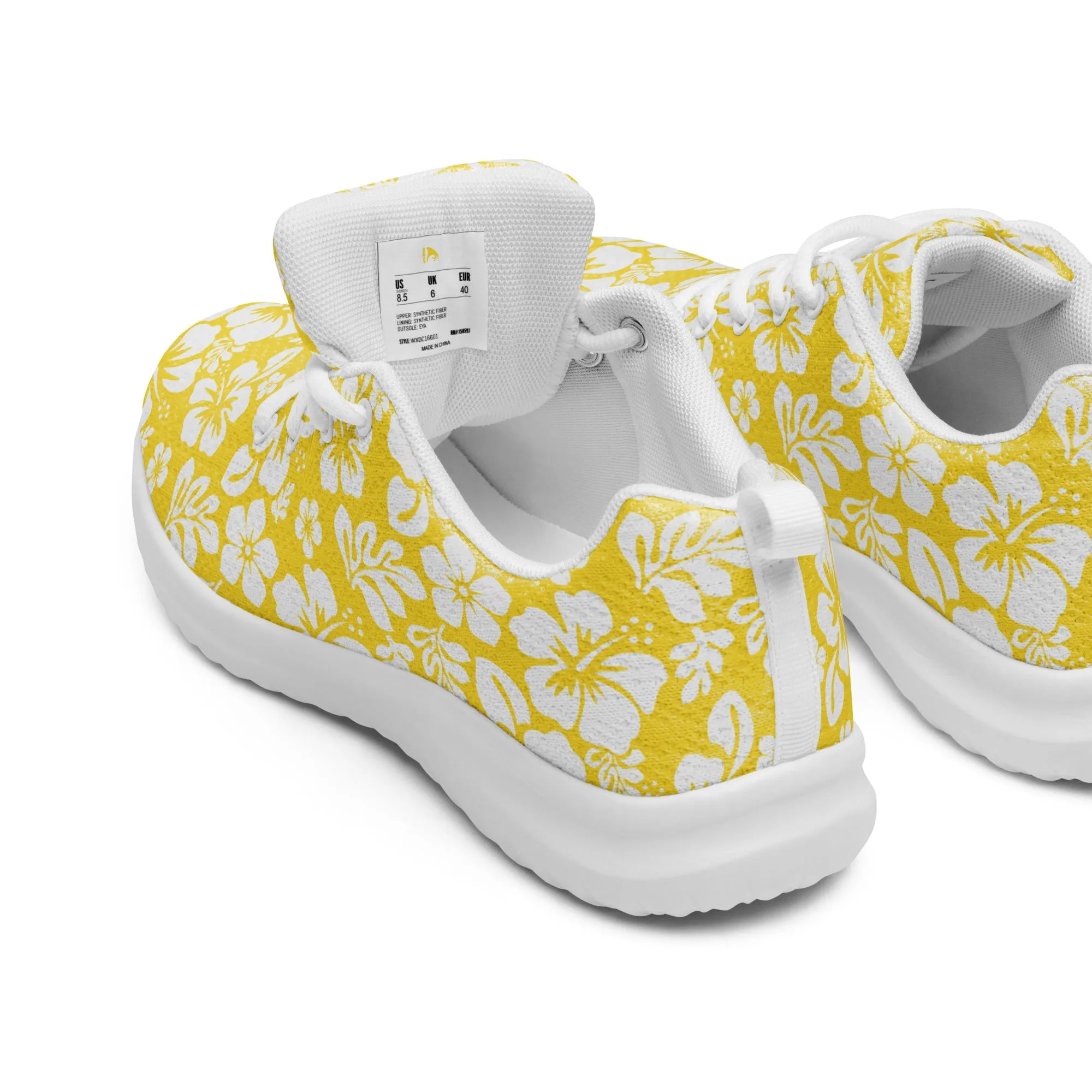 Women’s Yellow and White Hawaiian Flowers Athletic Shoes