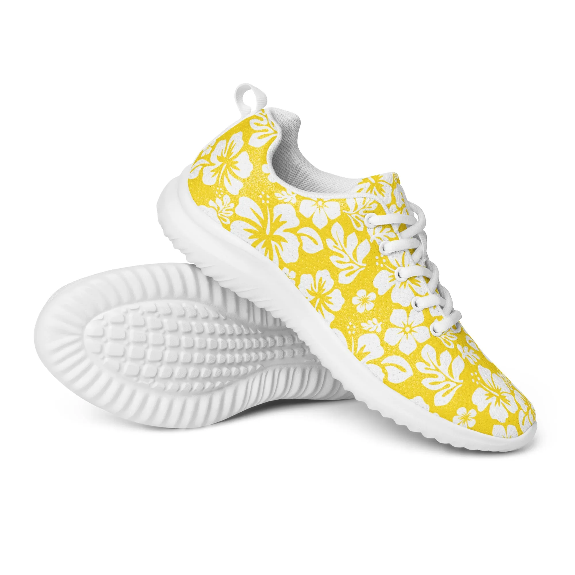 Women’s Yellow and White Hawaiian Flowers Athletic Shoes