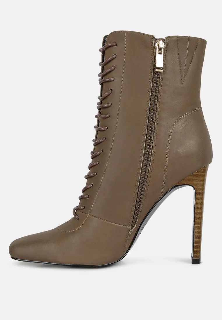 WYNDHAM Olive Brown Lace Up Leather Ankle Boots