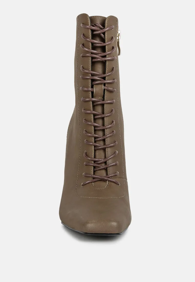 WYNDHAM Olive Brown Lace Up Leather Ankle Boots